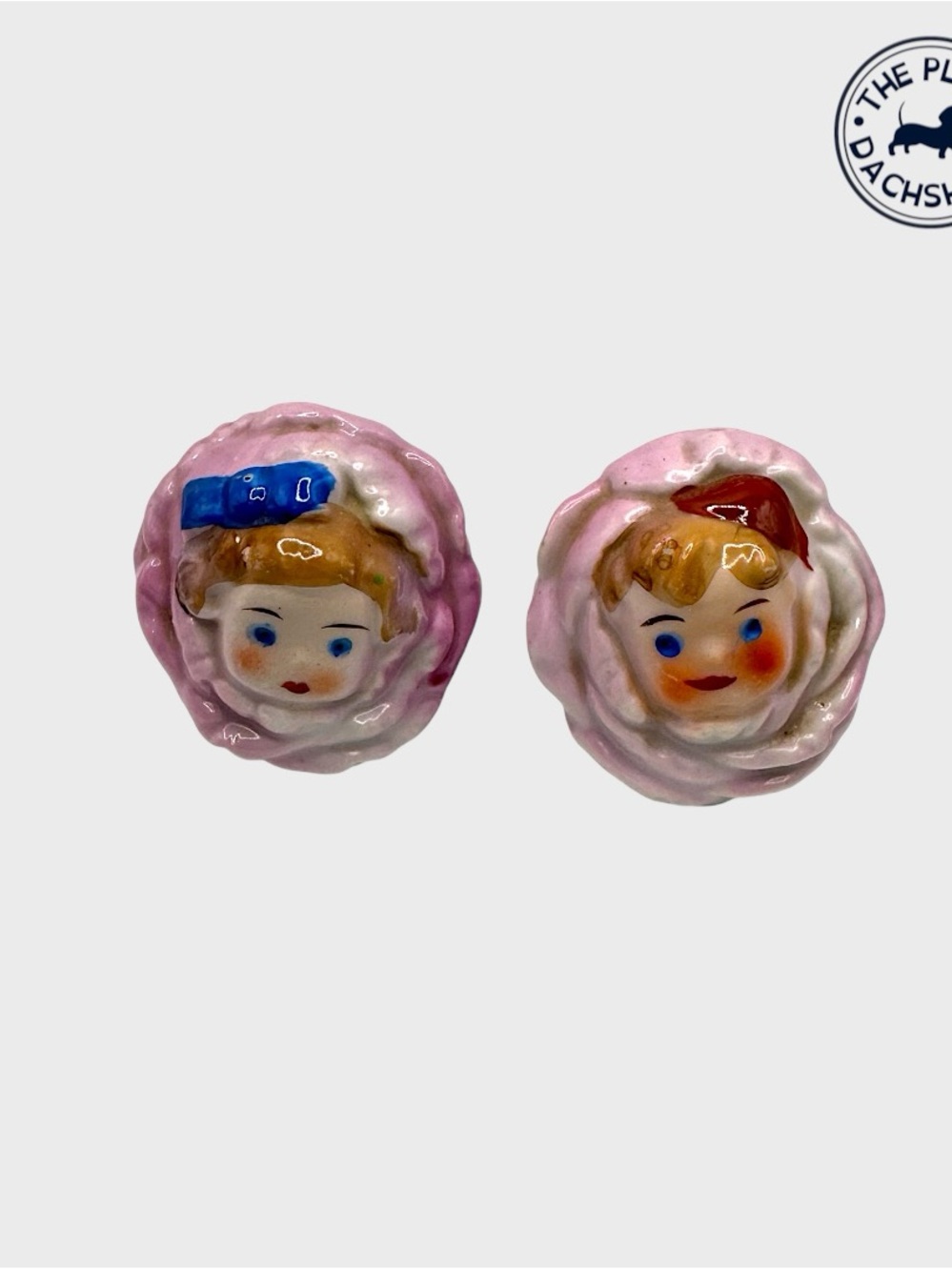 Vintage Anthropomorphic Doll Face Rose Shakers